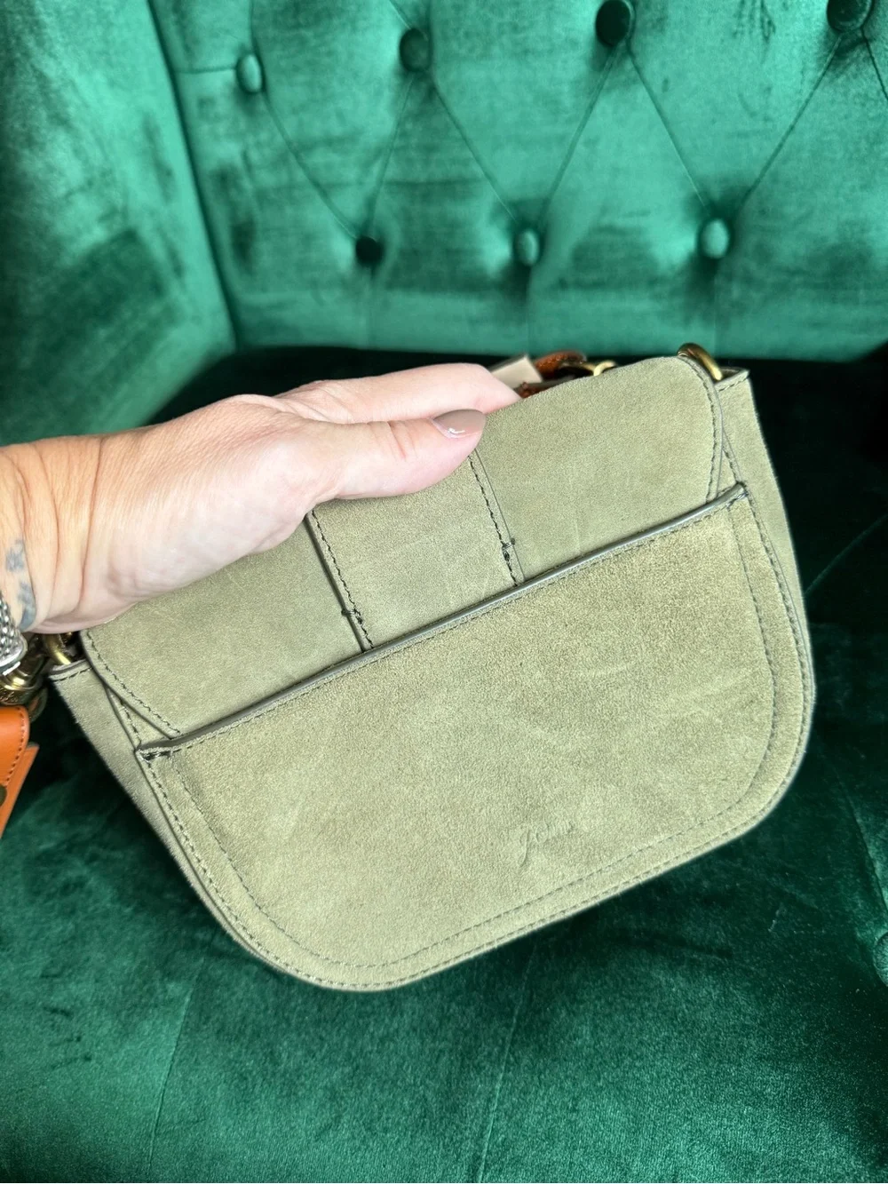 J.Crew NWT Italian Suede Buckle Crossbody Bag Olive Green J7204